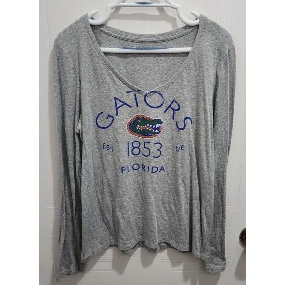 Champion Women's Florida Gators Logo Long Sleeve V Neck Tee Shirt Top Gray Sz L - Picture 1 of 9